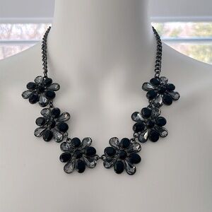 JOE FRESH Women’s Black Silver Sparkle Floral Necklace, Adjustable, Shiny Stones